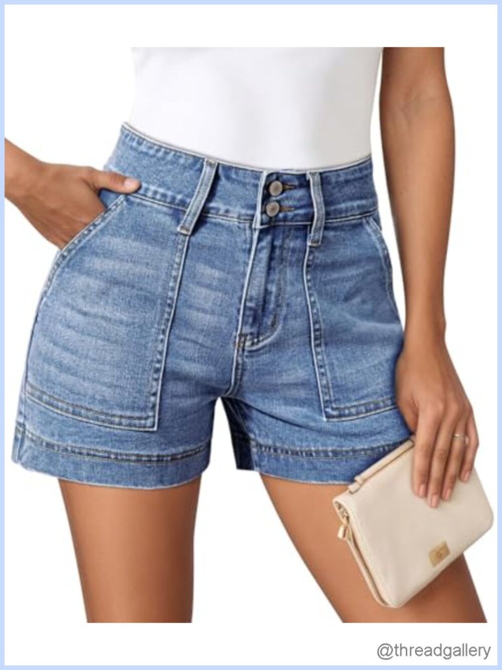 High Waisted Denim Jean Shorts Patch Pocket Summer Casual Hot Shorts